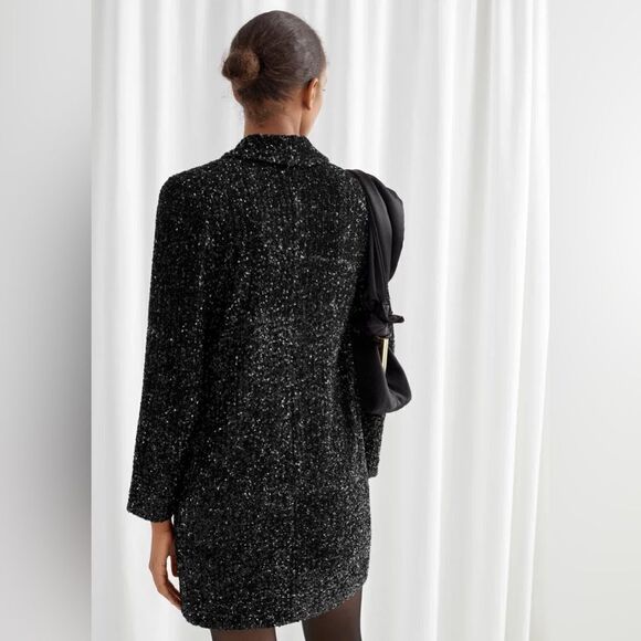 NWT & Other Stories Mini Black Dress Double Breasted Blazer Sequin Size XS - Picture 3 of 11